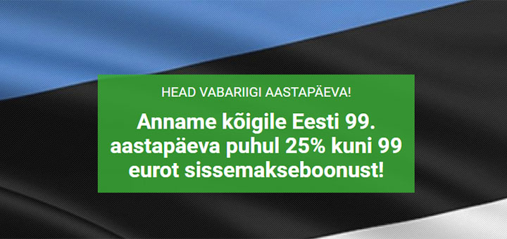 Unibet Eesti Vabariigi 99 sünnipäeva sissemakseboonus