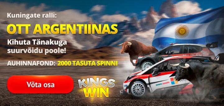 Kingswin kasiinos WRC Argentiina Ralli slotiturniir - auhinnafondis tasuta spinnid