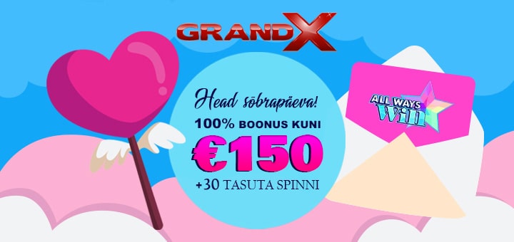 GrandX Online Casino sõbrapäeva boonus ja tasuta spinnid