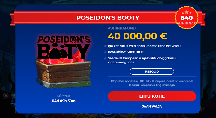 Võida Poseidon's Booty rahasajus €5000 lisaraha