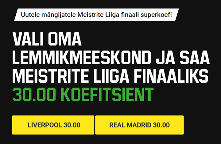 Panusta Liverpool vs Real Madrid Meistrite liiga finaalmängule superkoefitsiendiga 35.00