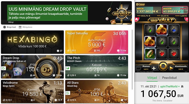 Dream Drop Vault minimängu eripakkumised Unibet bingotoas